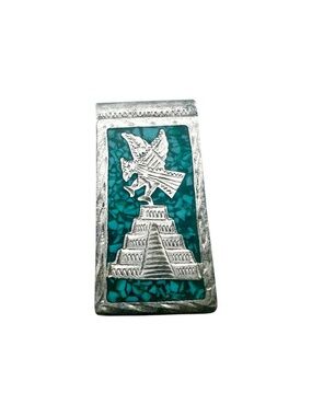 Vintage Alpaca Sterling Silver and Turquoise money clip made in Mexico